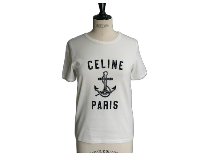 Céline Camiseta CELINE Anchor novo colecionador TXS Branco Algodão  ref.1202276
