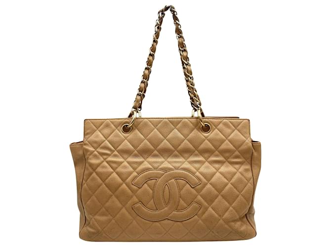 Chanel shopping Bege Couro  ref.1202358