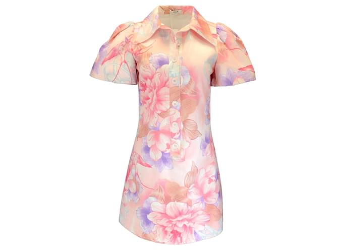 Autre Marque Léo Lin Rose / Mini-robe en coton à manches courtes imprimée multi-fleurs violet  ref.1202437
