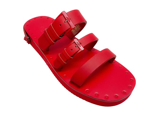 Autre Marque Valentino Red Multi Buckle Sandals Leather  ref.1202442