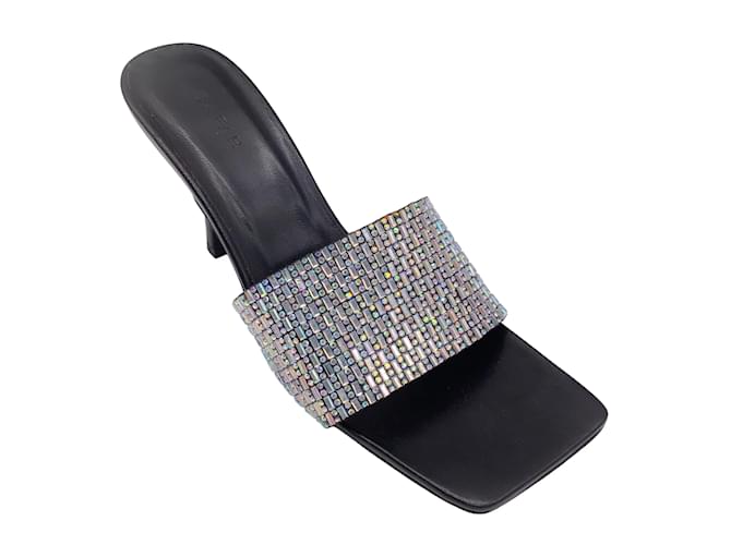 Autre Marque By Far Black / Silver Crystal Embellished Square Toe Sandals Leather  ref.1202445