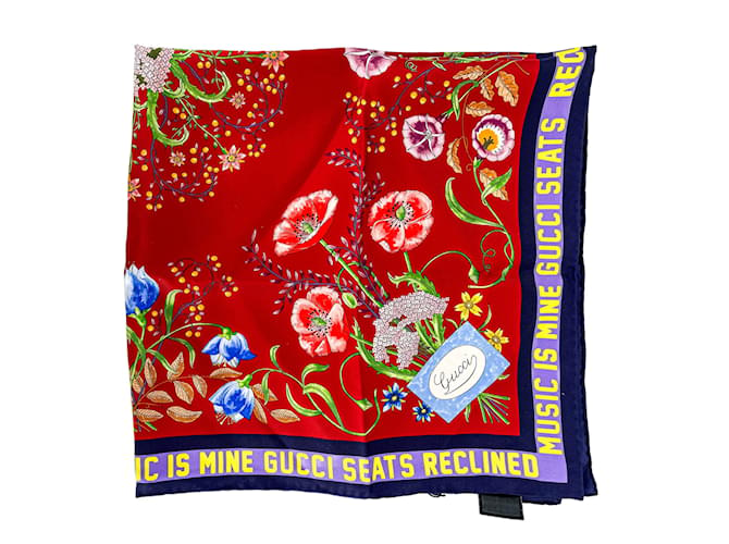 Gucci Fular de seda con estampado floral Campanule Cent GG Rojo Roja  ref.1202454