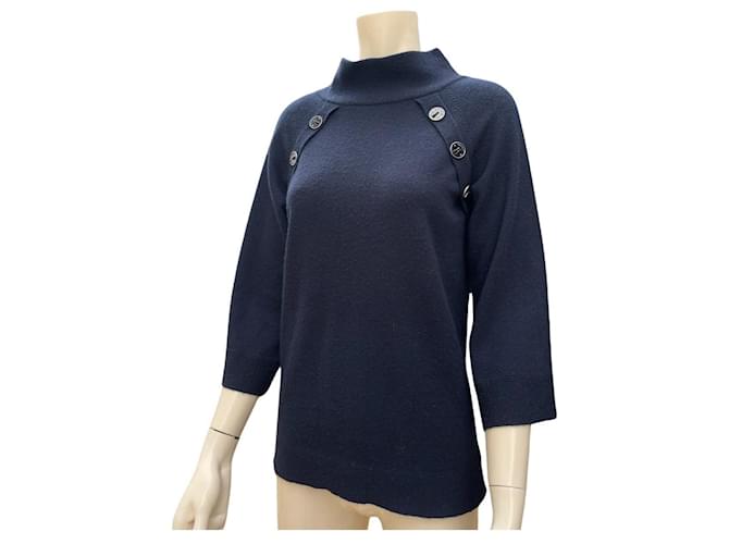 Camisola Chanel, 100% caxemira, claro peça autêntica, namoro do outono 2007 Coleção. Azul marinho Casimira  ref.1202583