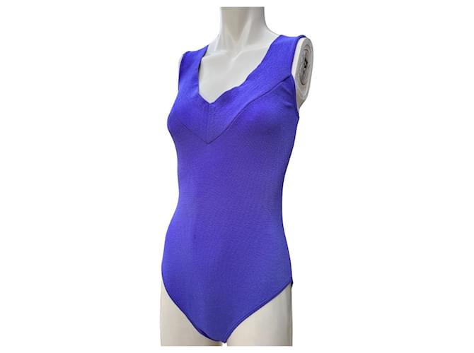 Very elegant vintage Christian Dior one-piece swimsuit: in a very pin-up style Blue Purple Polyamide  ref.1202584