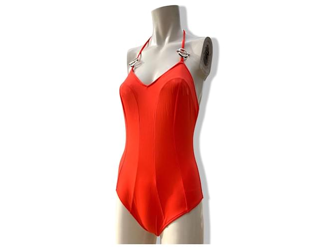 Superbe maillot de bain Christian Dior, une pièce, couleur rouge pop Polyamide Orange Monogramme  ref.1202589