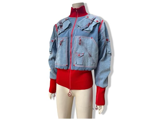 Christian Dior jacket / Jeans / coat - From the Fall/Winter 2004 Red Blue Multiple colors Light blue Monogram Cotton Denim  ref.1202593