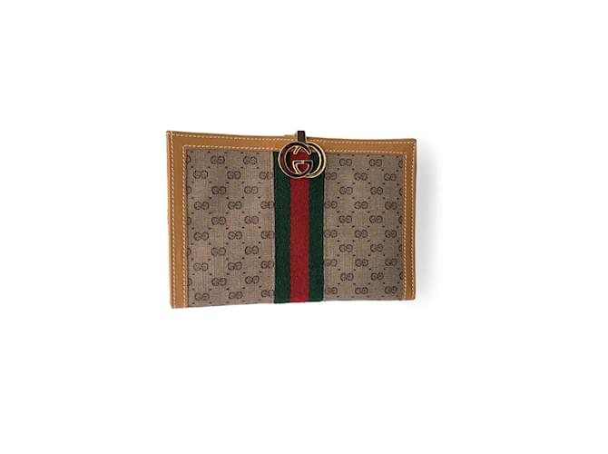 Gucci Vintage Beige Monogram Wallet Checkbook with Stripes Cloth  ref.1202632