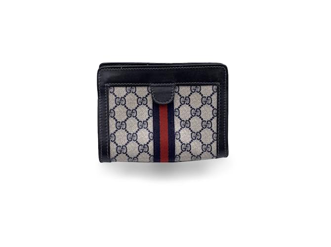 Gucci Saco cosmético de lona azul vintage com pequenas listras de embreagem  ref.1202636