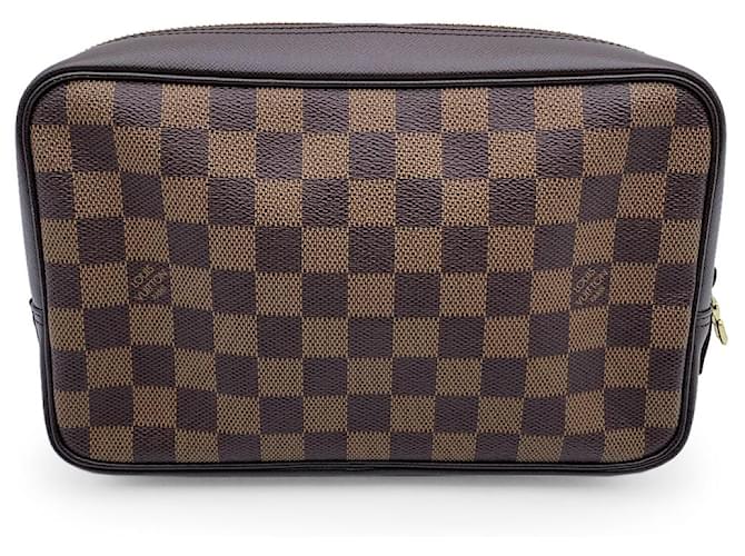 Louis Vuitton Vintage Damier Ebene Trousse Toilette Cosmetic Bag Brown Cloth  ref.1202638