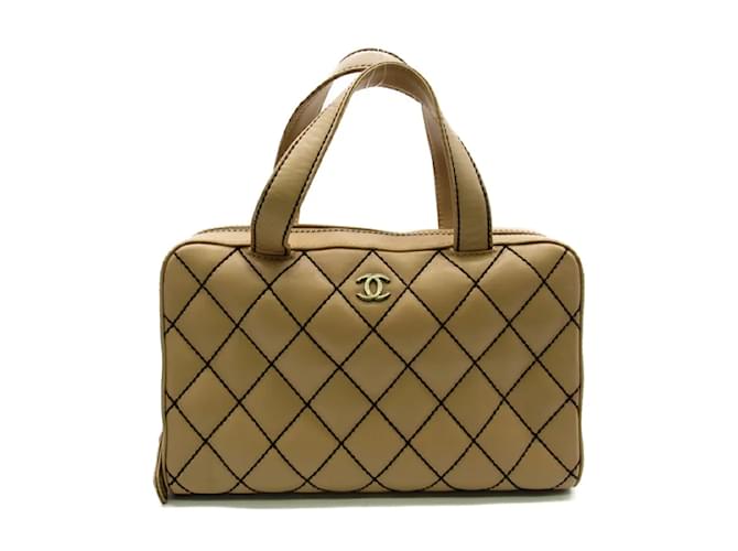 Chanel CC Wild Stitch Handbag Brown Leather Lambskin  ref.1202643