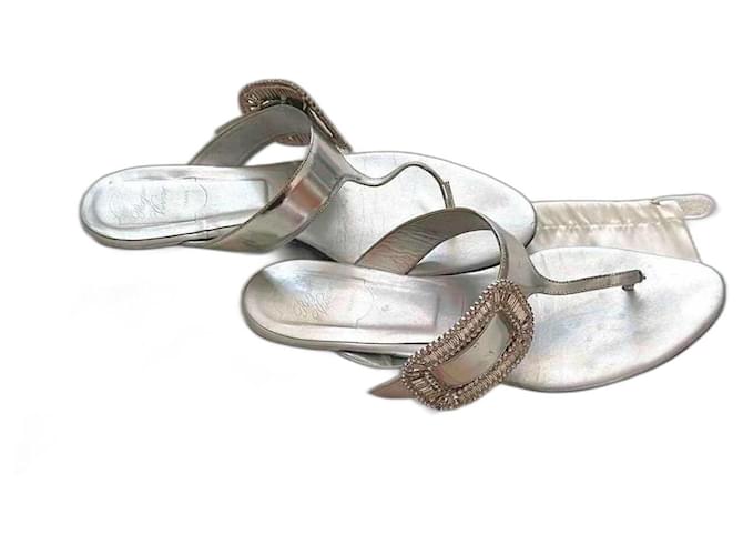 Roger Vivier Sandals Silvery Leather  ref.1202679