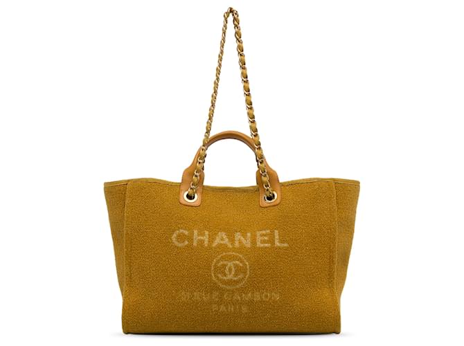 Bolsa Chanel Deauville Amarela Amarelo Lona Pano  ref.1202686
