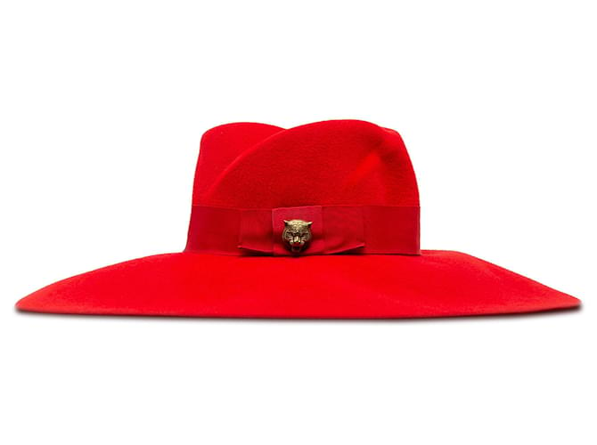 Chapeau en feutre animalier rouge Gucci Tissu  ref.1202696