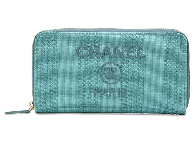 Chanel Blue Tweed Deauville Continental Portemonnaie Blau Tuch  ref.1202717