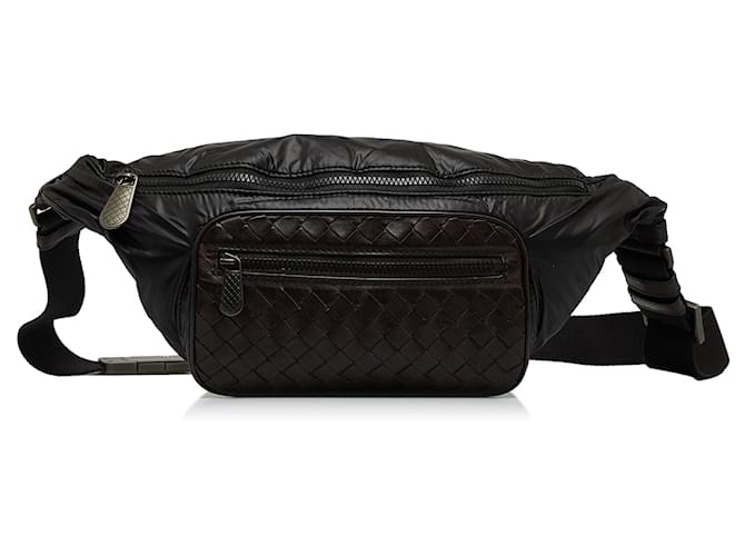 Bottega Veneta Black Intrecciato Nylon Belt Bag Dark brown Cloth  ref.1202757