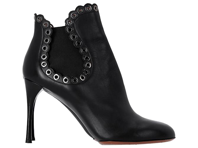 Alaïa Eyelet Ankle Boots in Black Leather  ref.1202828
