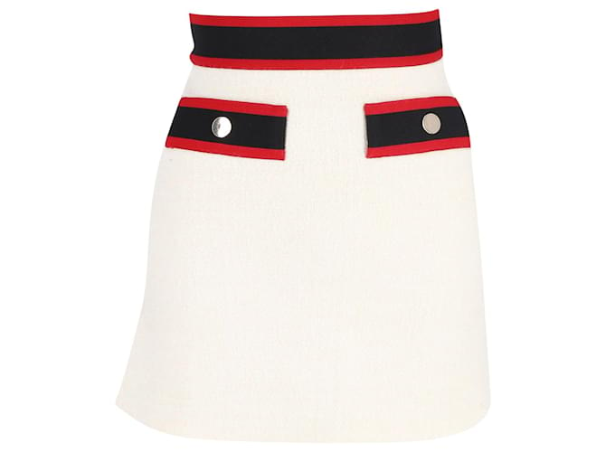 Maje Josine Band-Detail Tweed Mini Skirt in White Wool Cream  ref.1202850