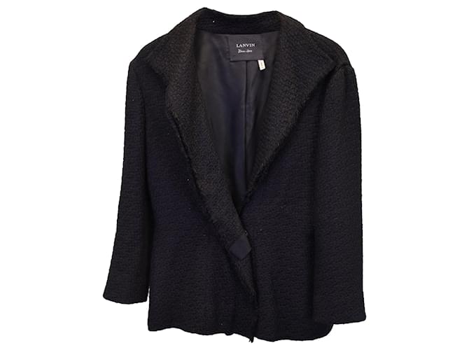 LANVIN 2014 Manteau court texturé en tweed en viscose noire Polyester  ref.1202854