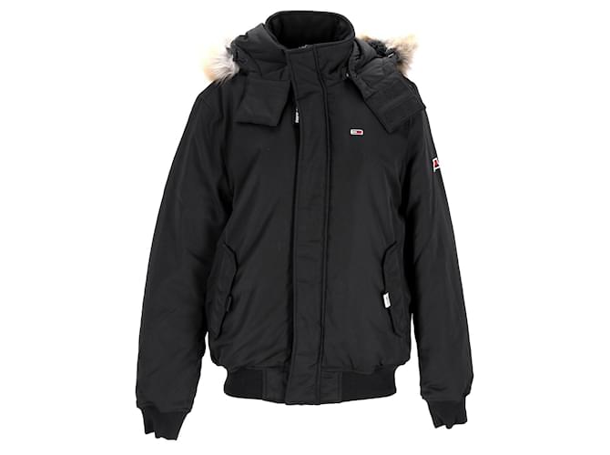 Tommy Hilfiger Herren-Bomberjacke mit Kapuze und Felldetail Schwarz Polyester  ref.1202860