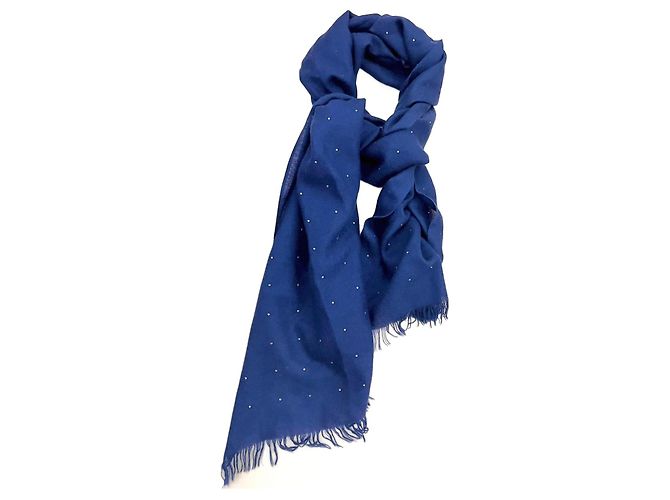 Sciarpa Eric Bompard in cashmere blu con cristalli argentati