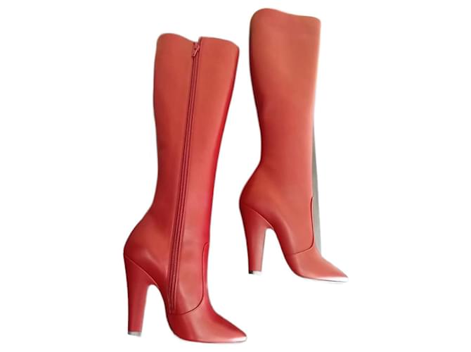 new saint laurent knee boots Red Leather  ref.1203129