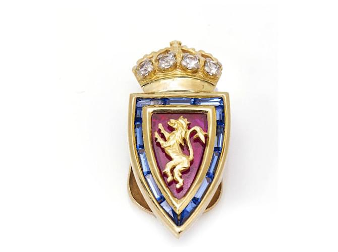 Autre Marque FC Zaragoza Shield Diamonds, Ruby and Sapphires. Red Blue Golden Yellow gold  ref.1203542