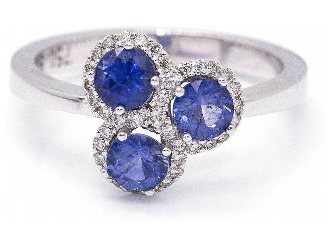 Autre Marque Anello TRIO con zaffiri e diamanti. Blu navy