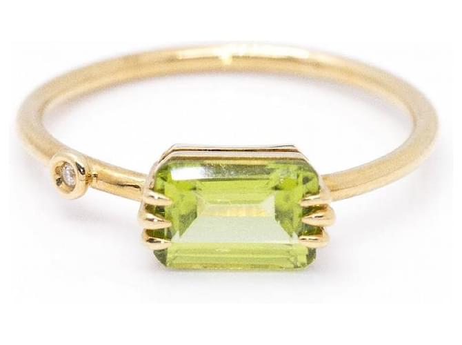 Autre Marque Gold, Anello con peridoto e diamanti D'oro Verde chiaro Oro giallo Diamante  ref.1203565