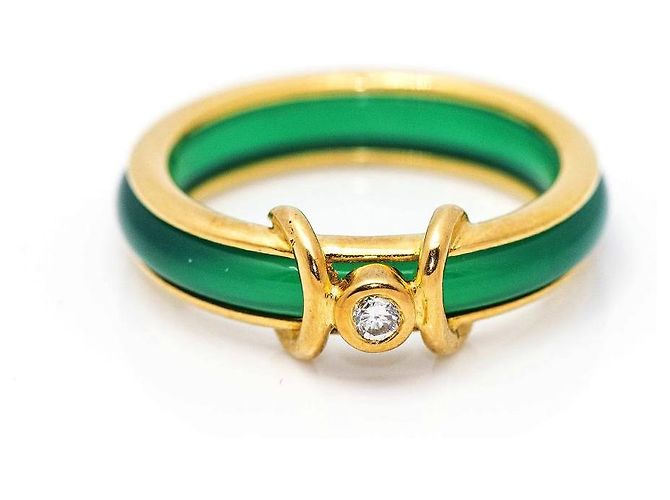Autre Marque Anello in Oro con Agata e Diamante. D'oro Verde