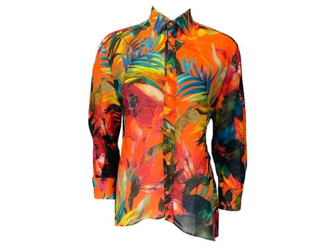 Autre Marque Blusa de linho com estampa tropical laranja da coleção Ralph Lauren Multicor  ref.1203601