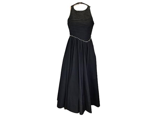 Autre Marque AJE. Black Florence Pearl Trim Midi Dress Cotton  ref.1203611