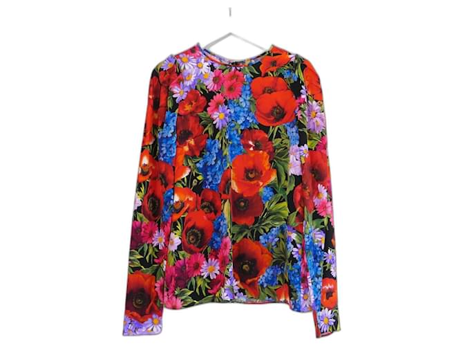 Dolce & Gabbana top de seda con estampado de amapolas Multicolor  ref.1203717