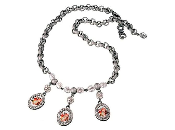 Tara vintage DOLCE & GABBANA necklace in burnished steel with three cameos, new Silvery  ref.1203853