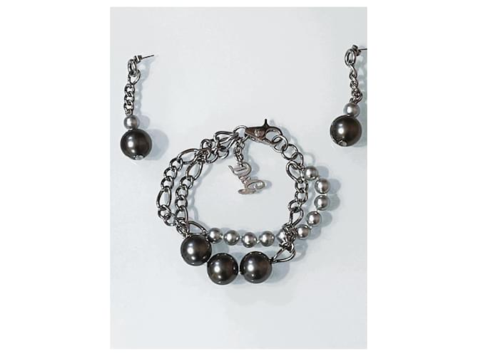 Rare set DOLCE & GABBANA steel bracelet earrings anthracite gray stones Silvery  ref.1203871