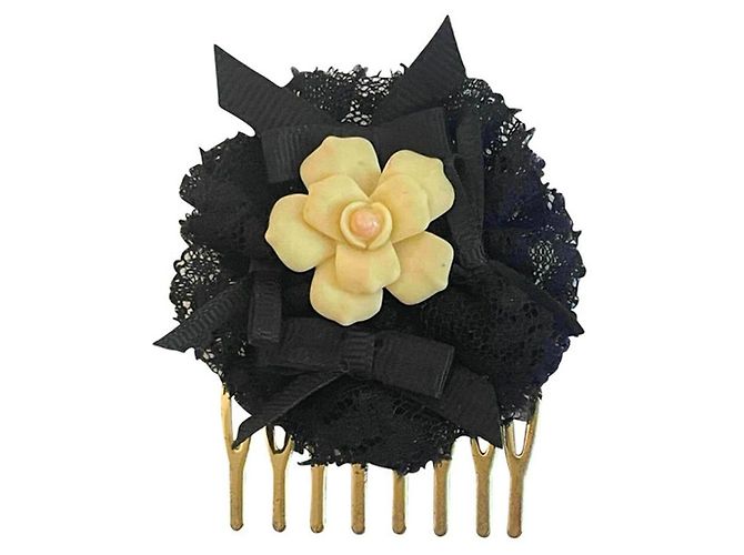 Pente de cabelo gracioso DOLCE & GABBANA metal dourado e flor