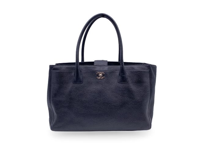 Chanel 2010s Black Pebbled Leather Executive Tote Bag with Strap