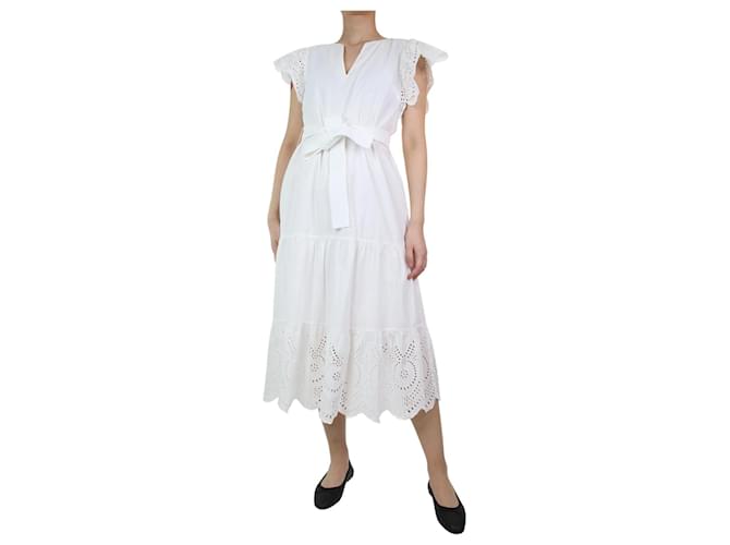 Autre Marque White short-sleeved embroidered midi dress - size S Cotton  ref.1203986