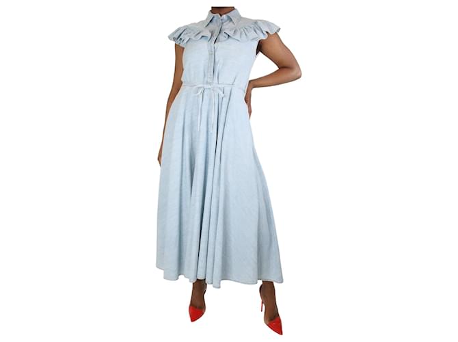 Miu Miu Light blue sleeveless ruffled denim dress - size UK 12 Cotton  ref.1203991