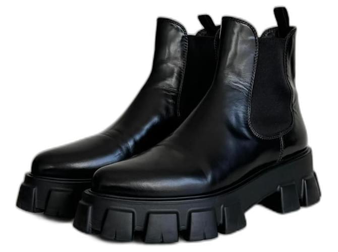 Prada Monolith Chelsea boots Black Leather  ref.1204016