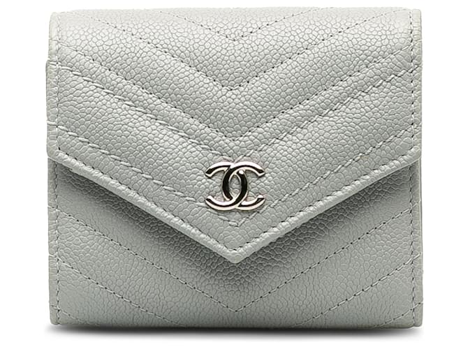 Chanel Gray CC Caviar Small Wallet Grey Leather  ref.1204029