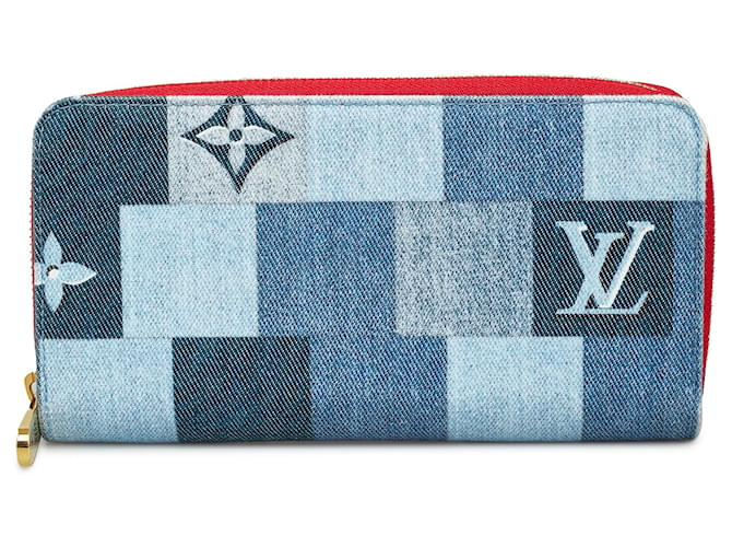 Louis Vuitton Blue Monogram Denim Patchwork Zippy Long Wallet Blau John Tuch  ref.1204030