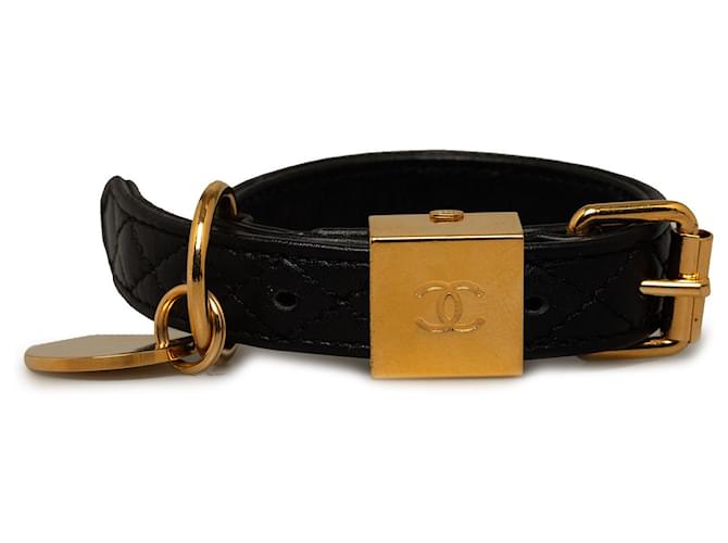 Chanel Black CC gestepptes Lederhalsband und Hundeleine Schwarz Kalbähnliches Kalb  ref.1204042