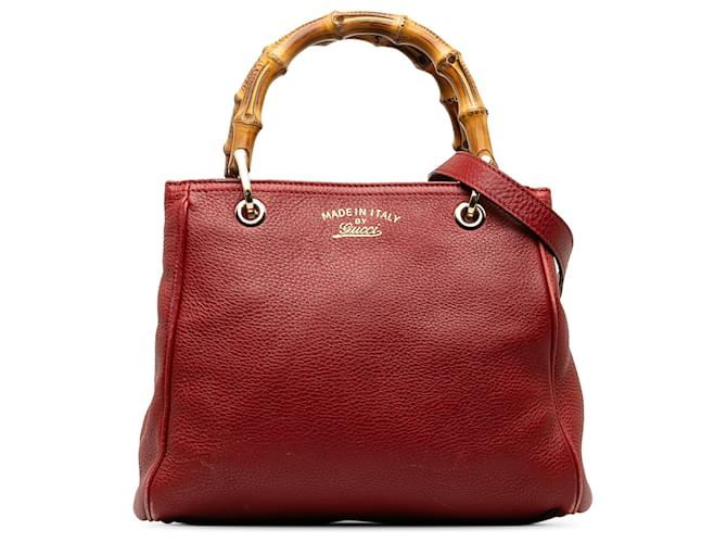 Gucci Red Small Bamboo Shopper Leather Pony-style calfskin  ref.1204043