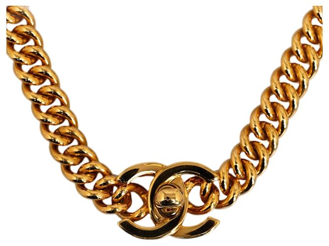 Colar Chanel Gold CC com elo de corrente Dourado Metal Banhado a ouro  ref.1204069