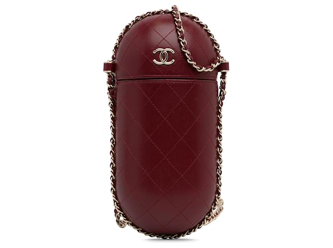 Porta cellulare Chanel con catena rossa attorno Rosso Pelle  ref.1204080