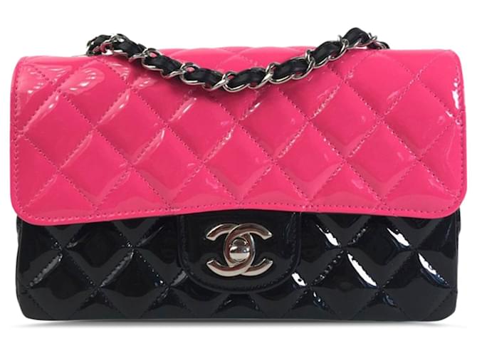 Bolso con solapa mini rectangular de charol bicolor rosa Chanel Cuero  ref.1204091
