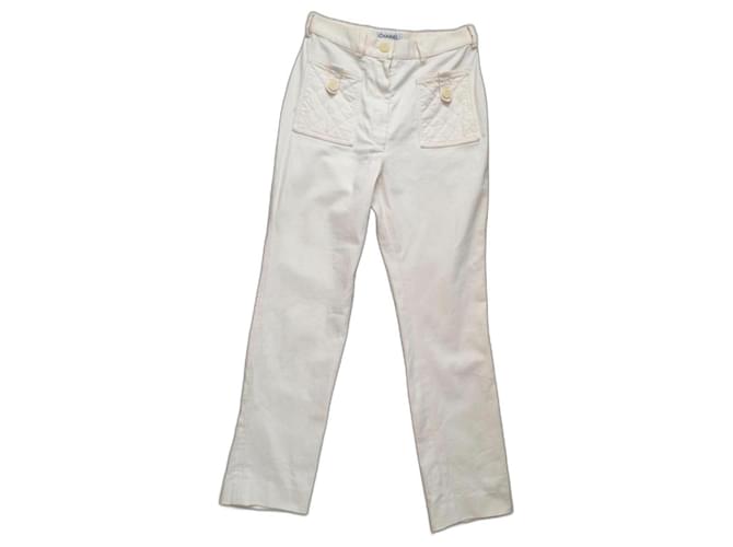 Chanel Pants, leggings Cream Cotton  ref.1204132