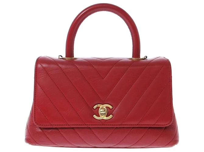 Classique Chanel V-Stich Cuir Rouge  ref.1204333