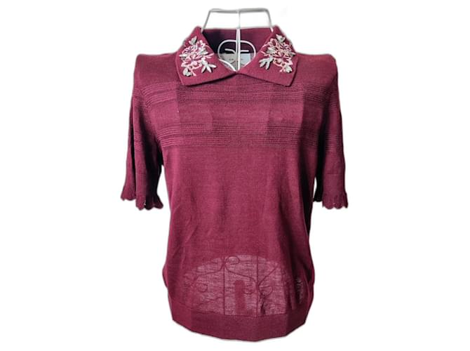 Carven Top Bordeaux intagliato Bordò Cotone Viscosa Nylon  ref.1204457