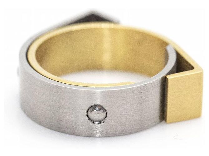 Autre Marque Anel CARL DAU GEOMETRY em Ouro e Aço Prata Cru